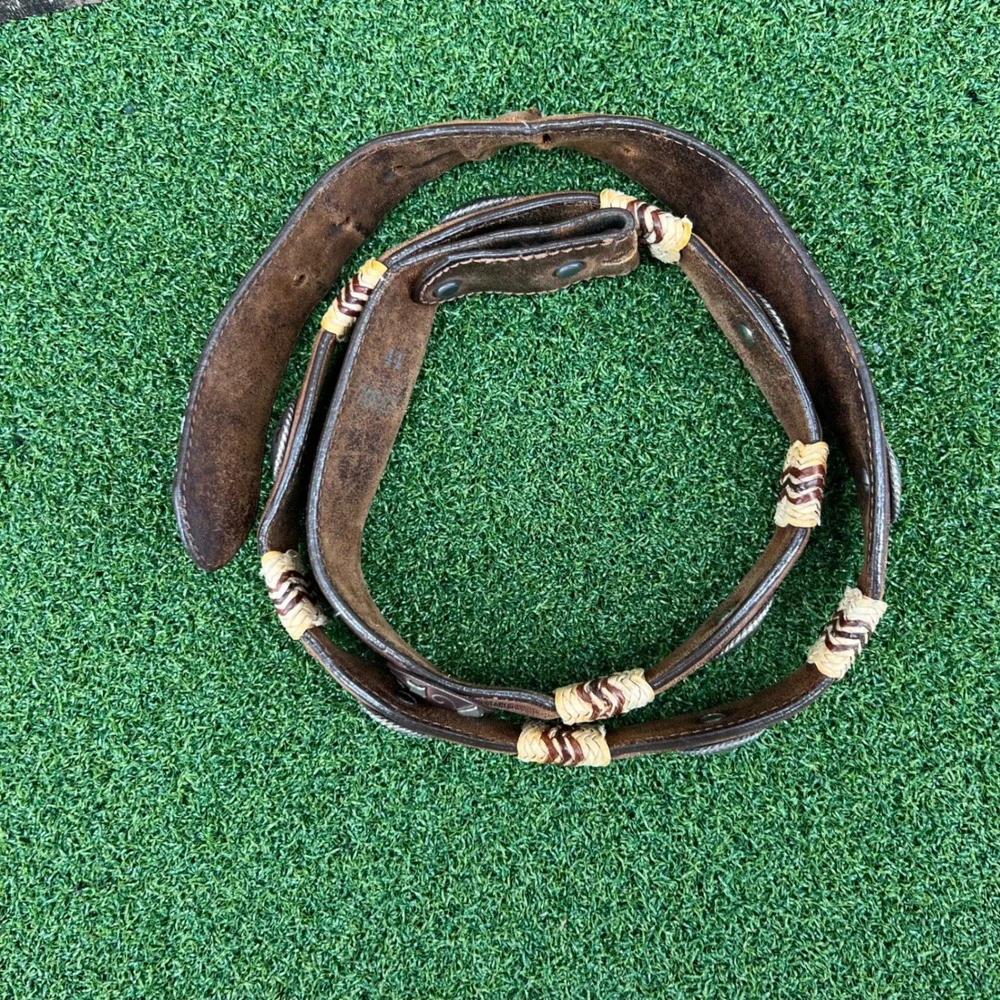 Vintage Tony Lama Western‎ Leather Belt Woven Straw Concho Boho Cowgirl Belt 44